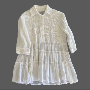 Ole SanMiguel Embroidered Ruffled Tier Sheer  Gauze Pullover  Top
